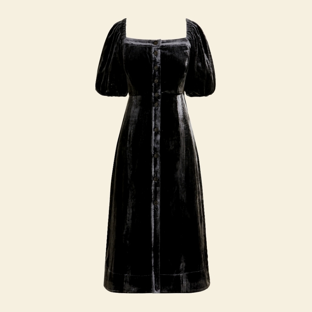 New! J Crew sz 10 Puff-sleeve Velvet Dress in black NWT